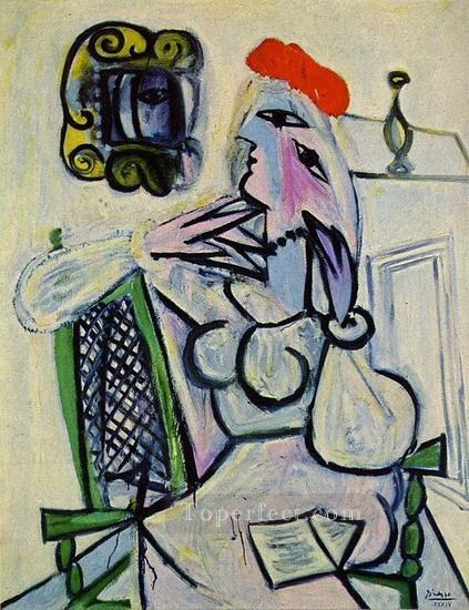Femme assise au chapeau rouge 1934 Cubism Oil Paintings